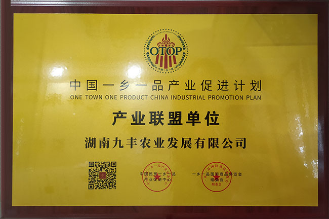 湖南九豐農(nóng)業(yè)發(fā)展有限公司成為《中國(guó)一鄉(xiāng)一品產(chǎn)業(yè)促進(jìn)計(jì)劃(huà)產(chǎn)業(yè)聯(lián)盟單位》